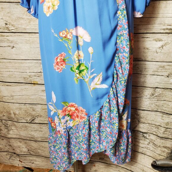 New York And Company Blue Floral Wrap Maxi dress Size Large NWT Reg $79.95 - Picture 4 of 11